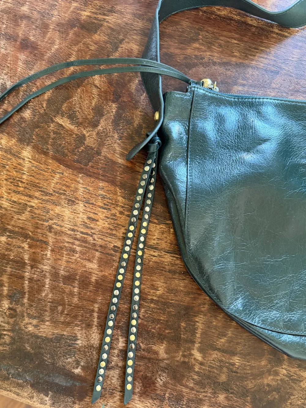 Hobo Dark Green Crinkle Leather Shoulder Bag